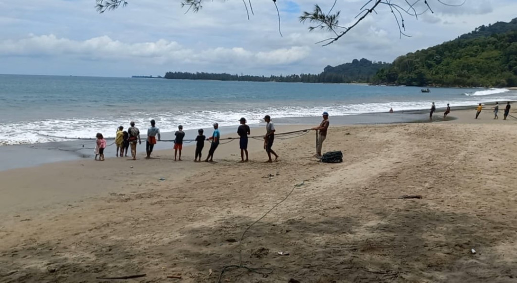 Kegiatan Masyarakat Gampong Seuleukat saat tarik pukat